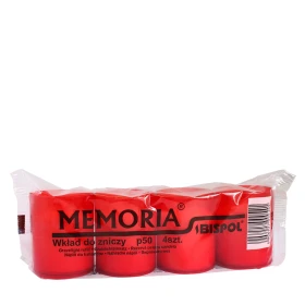 Wkłady do zniczy parafinowe 4 szt. Memoria czerwone p50c a'4 przedstawione na białym tle.