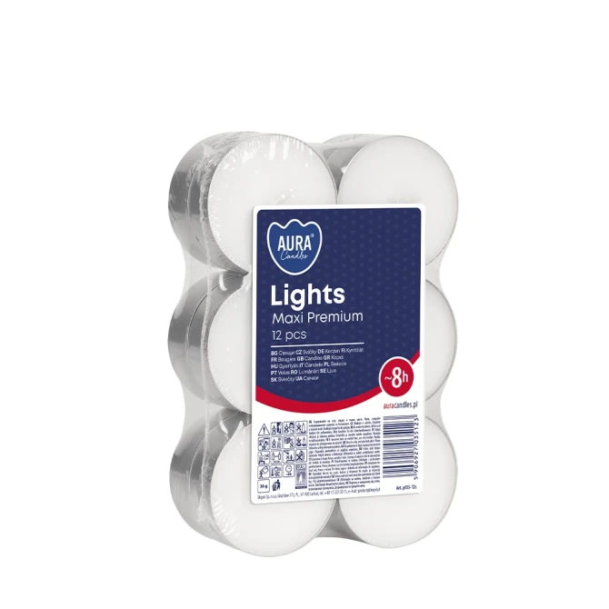 Podgrzewacze tealight 8h 12 szt. w stosie pf35-12s Aura do kominków i dekoracji.