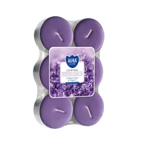 Podgrzewacze zapachowe maxi 6 szt. Truskawka P35-6-73 Aura w opakowaniu, widoczne większe świeczki typu tealight.