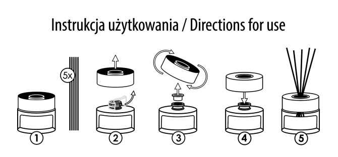 Instrukcja użytkowania dyfuzora zapachowego MUSK & CITRUS przedstawiona na grafice.