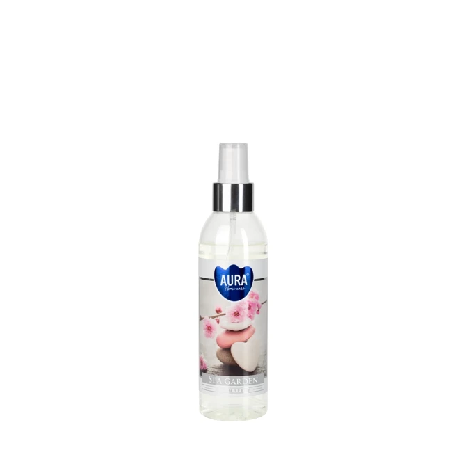 Mgiełka zapachowa do pomieszczeń Ogród SPA mz185-254 Aura Home Care w eleganckiej butelce z atomizerem. Aromatyczna mgiełka doskonale odświeża wnętrze i wypełnia pomieszczenie relaksującym aromatem inspirowanym strefą SPA.