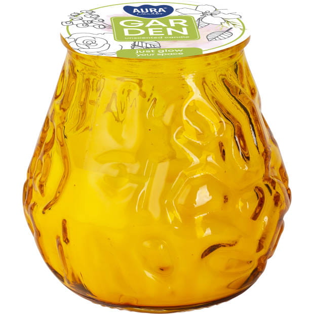 Żółta świeca ogrodowa w tłoczonym szkle Party Time s73-099 Aura