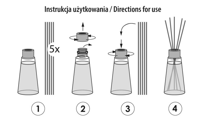 Dyfuzor zapachowy Kwiatowa Harmonia AD-001-463 Aura Home Care pokazany na grafice produktowej wraz z patyczkami i opakowaniem. Elegancki dyfuzor zapachowy idealnie sprawdzi się jako dekoracja nowoczesnych wnętrz.
