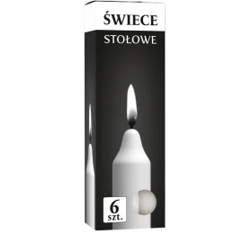 Wysokie świece stołowe proste zestaw 6 szt. s1-66 w opakowaniu na białym tle.