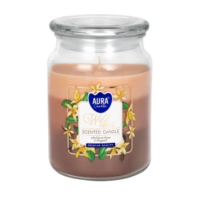 Duża świeca Dzika Wanilia w szkle z wieczkiem trójkolorowa snd99t-387 Aura