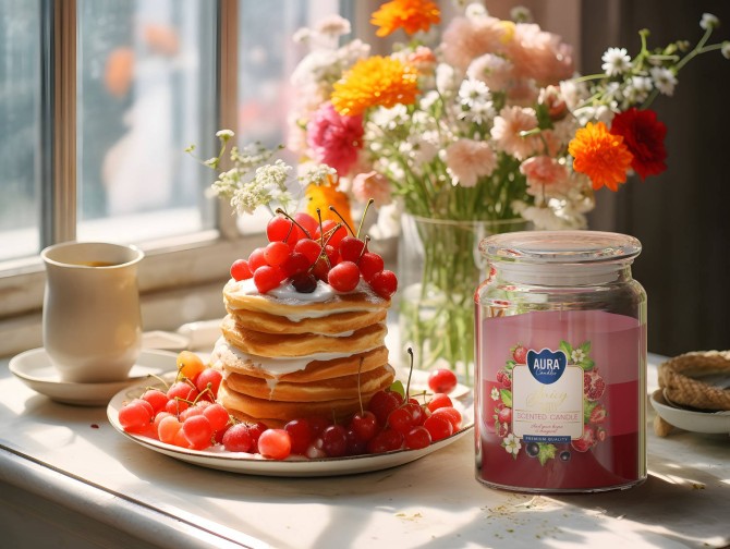 Duża świeca Lawendowe Ukojenie w szkle z wieczkiem trójkolorowa snd99t-385 Aura