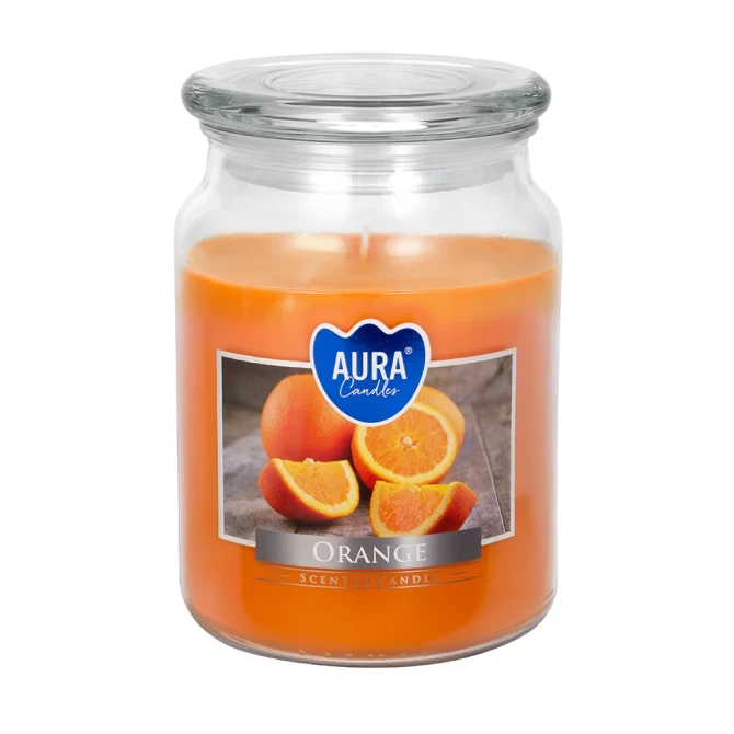 Duża świeca Pomarańcza w szkle z wieczkiem snd99-63 Aura