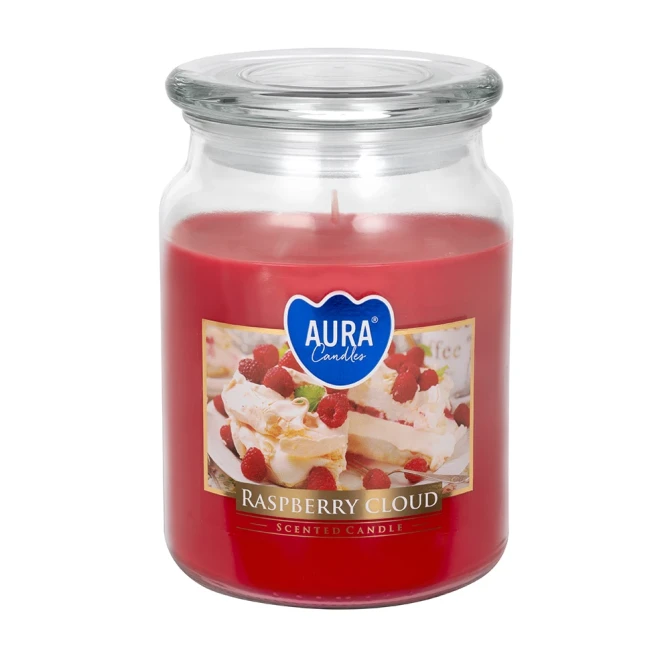 Duża świeca Malinowa Chmurka w szkle z wieczkiem snd99-329 Aura