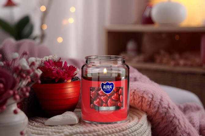 Duża świeca Love w szkle z wieczkiem snd99-105 Aura