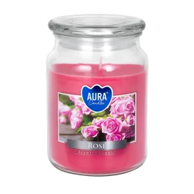 Duża świeca Róża w szkle z wieczkiem snd99-78 Aura o eleganckim kwiatowym aromacie.