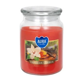 Duża świeca Wanilia - Bursztyn w szkle z wieczkiem snd99-355 Aura o ciepłym i eleganckim aromacie.