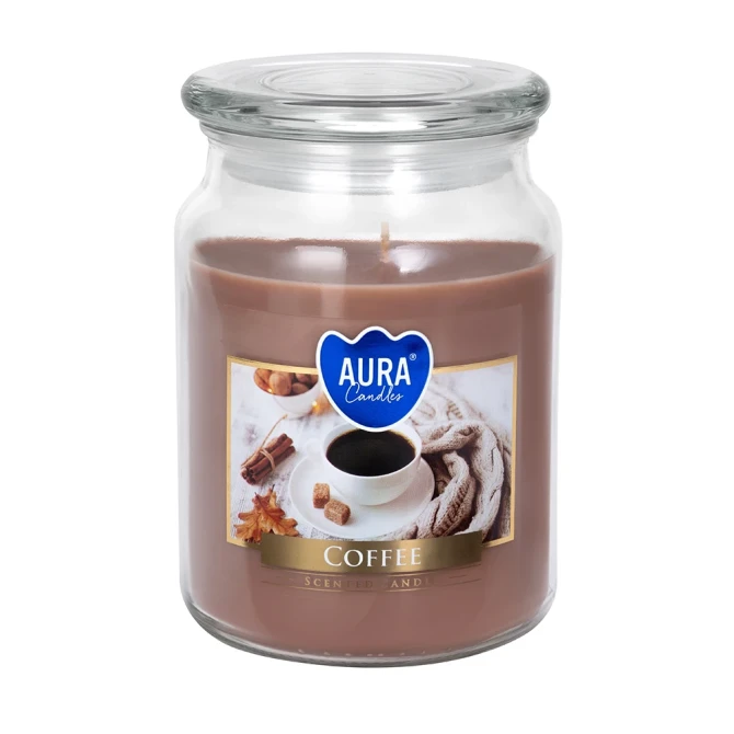 Duża świeca Kawa w szkle z wieczkiem snd99-89 Aura