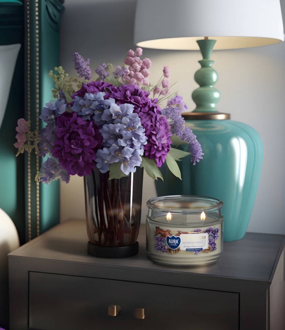 Świeca zapachowa w szkle z dwoma knotami Kwitnące Kwiaty snp106-449 Aura