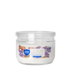 Świeca zapachowa w szkle z dwoma knotami Lawenda - Cedr snp106-447 Aura w eleganckim transparentnym słoju. Aromatyczna świeca zapachowa doskonale tworzy relaksujący klimat i wypełnia wnętrze wyjątkowym aromatem lawendy oraz cedru.