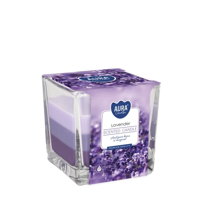 Świeca zapachowa trójkolorowa Lawenda snk80-79 Aura o relaksującym aromacie.
