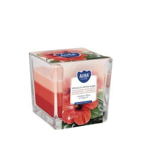 Świeca zapachowa trójkolorowa Hibiskus - Biała Szałwia snk80-356 Aura o kwiatowo-ziołowym aromacie.