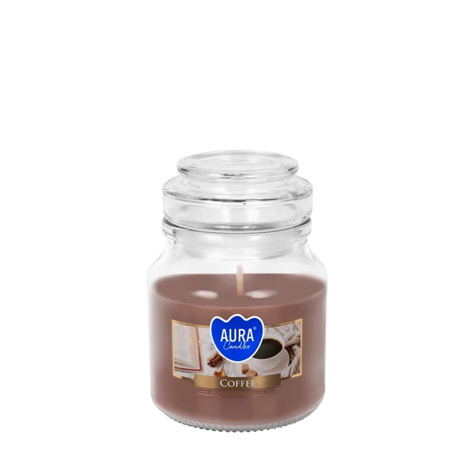 Świeca w szkle z wieczkiem Kawa snd71-89 Aura o intensywnym aromacie świeżo mielonej kawy.