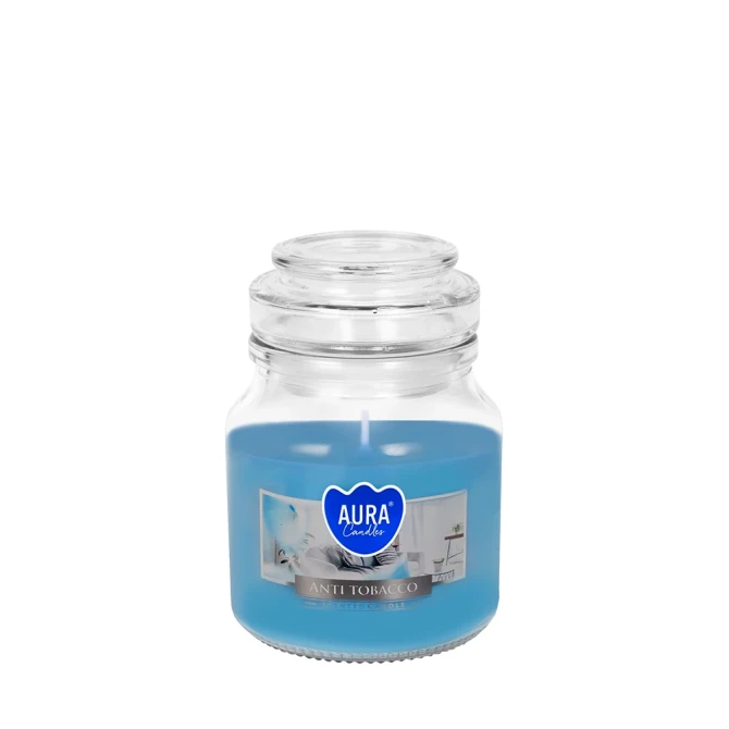 Świeca w szkle z wieczkiem Antytabak snd71-69 Aura o świeżym neutralizującym aromacie.