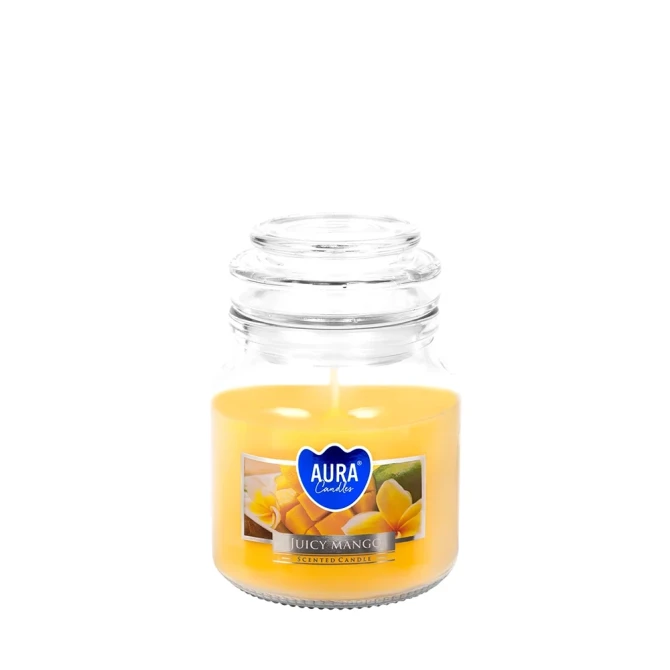 Świeca w szkle z wieczkiem Soczyste Mango snd71-475 Aura o owocowym aromacie mango.