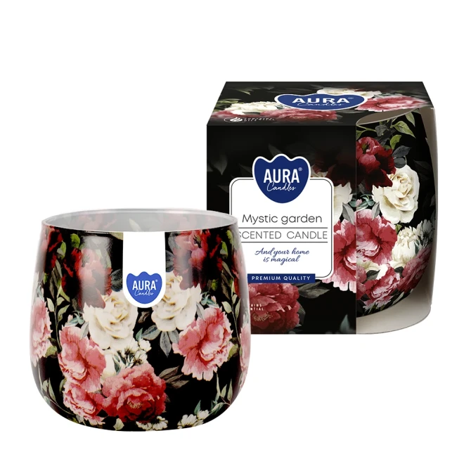 Świeca zapachowa Mistyczny Ogród w szkle z wzorem sn71s-50 Aura