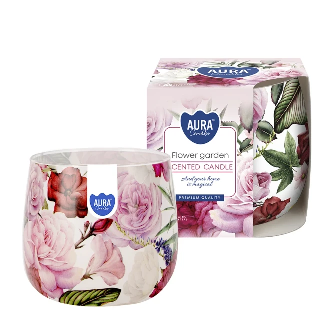 Świeca zapachowa Kwiatowy Ogród w szkle z wzorem sn71s-58 Aura