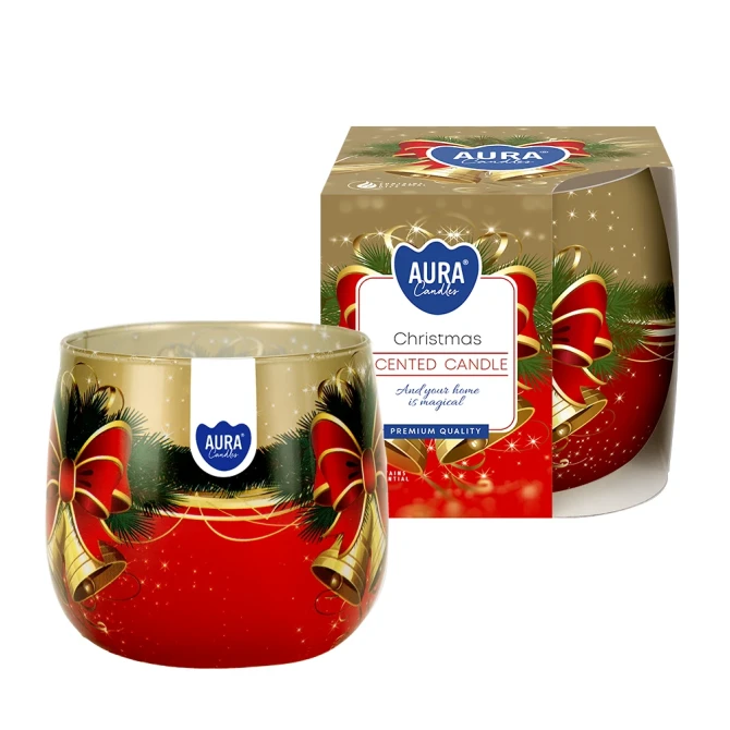 Świeca zapachowa Boże Narodzenie w szkle z wzorem sn71s-02 Aura o świątecznym aromacie.