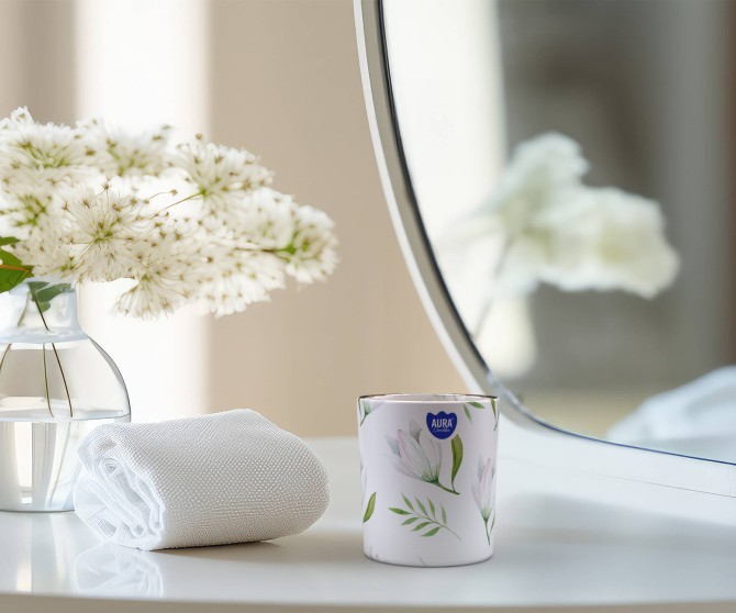 Elegancka świeca zapachowa na prezent Bursztyn Kwiaty Aura sn72s-57