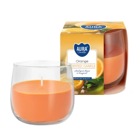 Świeca zapachowa w szkle Pomarańcza sn71-63 Aura o soczystym i energetyzującym aromacie świeżej pomarańczy.