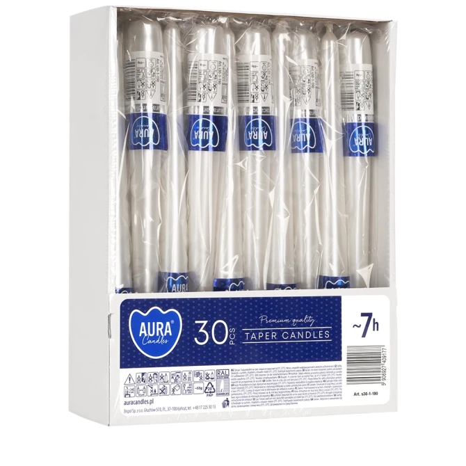 Świece stołowe stożkowe zestaw 30 szt. biały perłowy s30-1-190 Aura