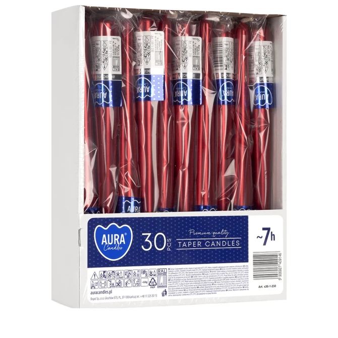 Świece stołowe stożkowe zestaw 30 szt. czerwony metalik s30-1-230 Aura