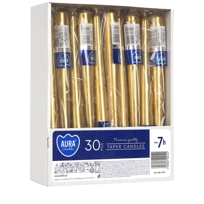 Świece stołowe stożkowe zestaw 30 szt. złoty metalik s30-1-213 Aura