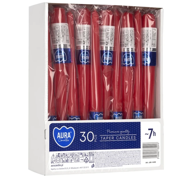 Świece stołowe stożkowe zestaw 30 szt. czerwony s30-1-030 Aura