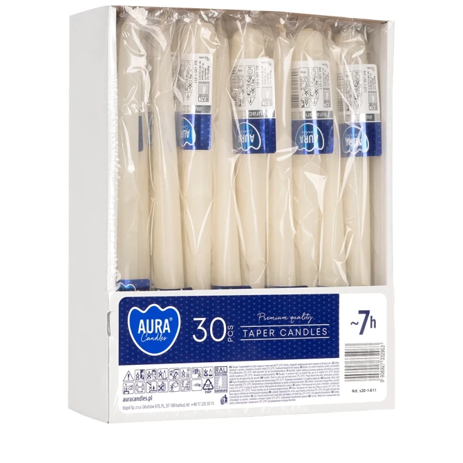 Świece stołowe stożkowe zestaw 30 szt. ecru s30-1-011 Aura