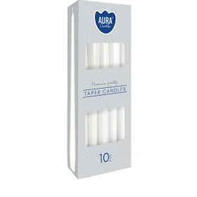 Świece stołowe stożkowe zestaw 10 szt. biały s30-090 Aura do eleganckich dekoracji stołu i wnętrz.