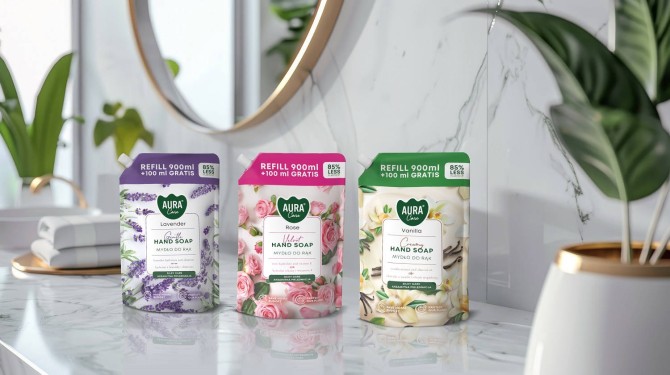 Mydło do rąk uzupełniające 1000 ml Wanilia AHS-002-003 Aura Care wśród naturalnych dodatków.