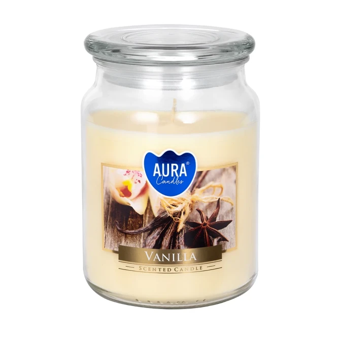 Duża świeca Wanilia w szkle z wieczkiem snd99-67 Aura