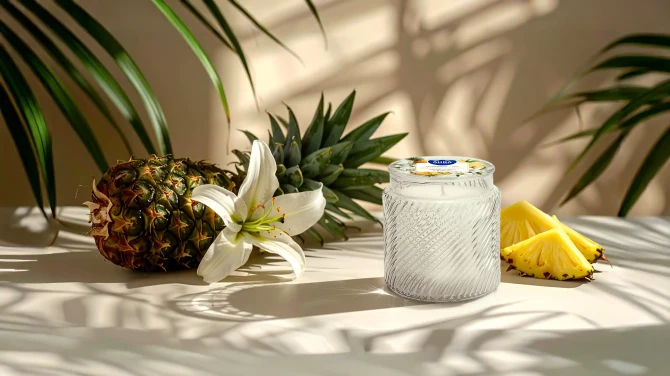 Świeca zapachowa Ananas-Lilia AC-001-477 Aura jako element dekoracyjny tworzący przytulną atmosferę.