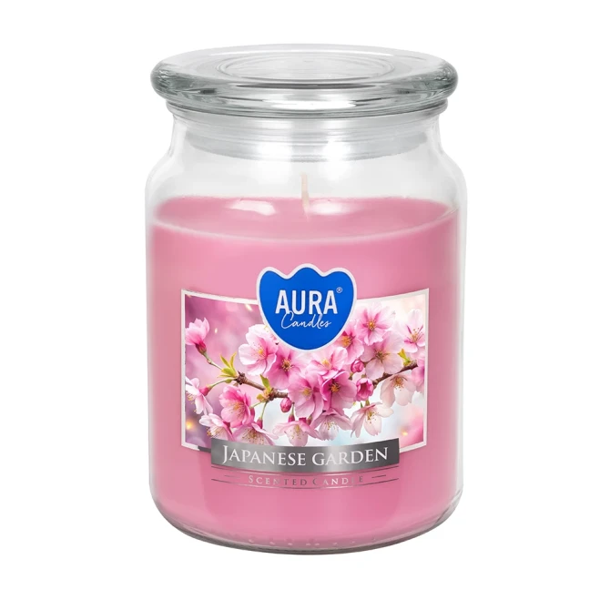 Duża świeca Japoński ogród w szkle z wieczkiem snd99-476 Aura