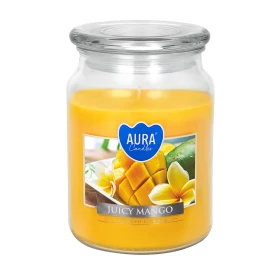 Duża świeca Soczyste Mango snd99-475 Aura w szkle z wieczkiem.