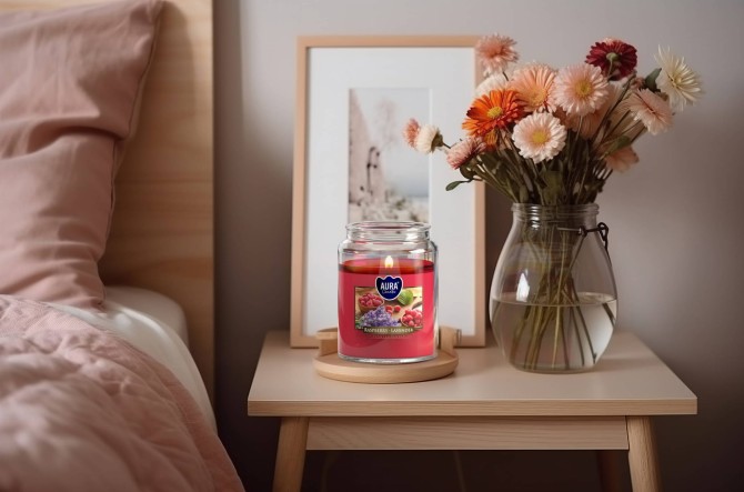 Duża świeca Soczyste mango w szkle z wieczkiem snd99-475 Aura