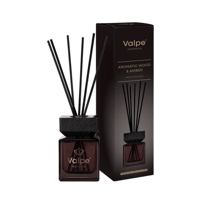 Dyfuzor zapachowy z drewnianą nakrętką Aromatyczne drewno-Bursztyn VD-005-509 Valpe