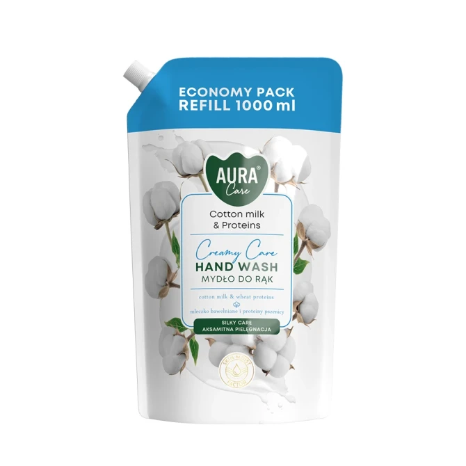 Mydło do rąk uzupełniające 1000 ml Mleczko bawełniane i Proteiny AHW-002-004 Aura Care