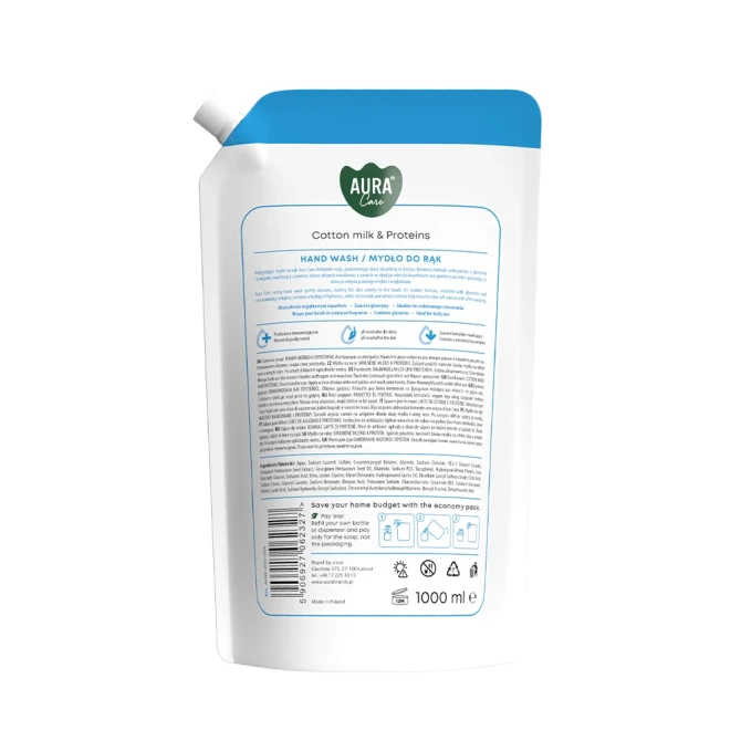 Mydło do rąk uzupełniające 1000 ml Mleczko bawełniane i Proteiny AHW-002-004 Aura Care