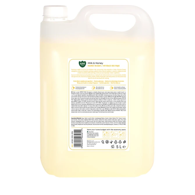 Mydło do rąk uzupełniające 5 L Mleko i Miód AHW-005-006 Aura Care