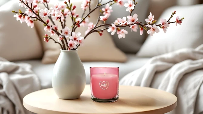 Świeca zapachowa Kwitnące kwiaty w różowym szkle SN82-036-449 Aura