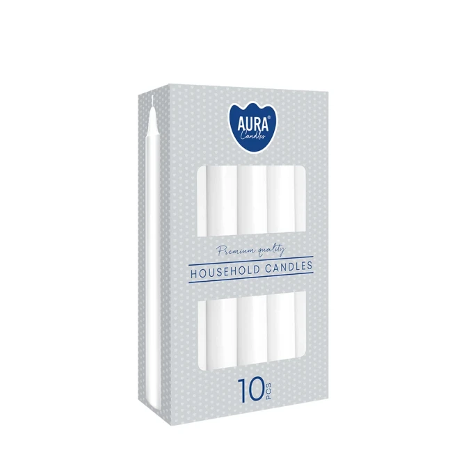Świece stołowe proste zestaw 10 szt. białe s1-090 Aura packshot na białym tle