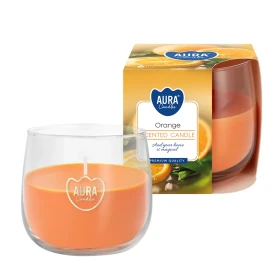 Świeca zapachowa w szkle Pomarańcza sn71-63 Aura o soczystym i energetyzującym aromacie świeżej pomarańczy.