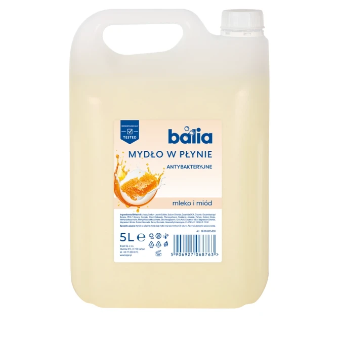 Mydło do rąk uzupełniające 5 L Antybakteryjne Mleko i Miód BHW-005-006 Balia