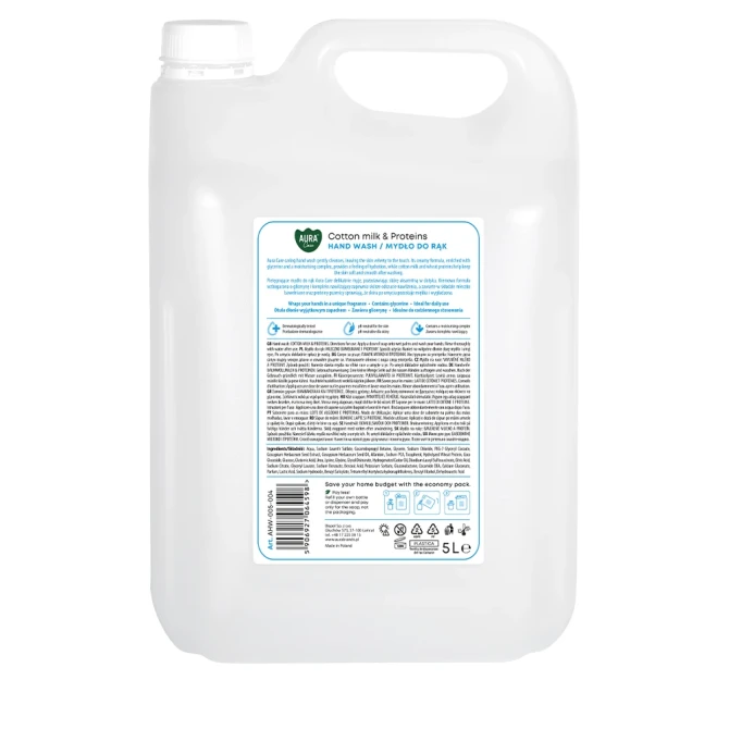 Mydło do rąk uzupełniające 5 L Mleczko bawełniane i Proteiny AHW-005-004 Aura Care