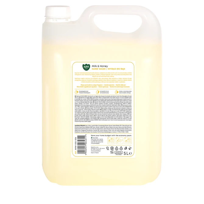 Mydło do rąk uzupełniające 5 L Mleko i Miód AHW-005-006 Aura Care